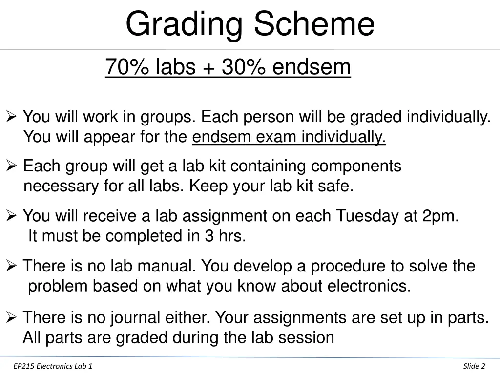 grading scheme 70 labs 30 endsem