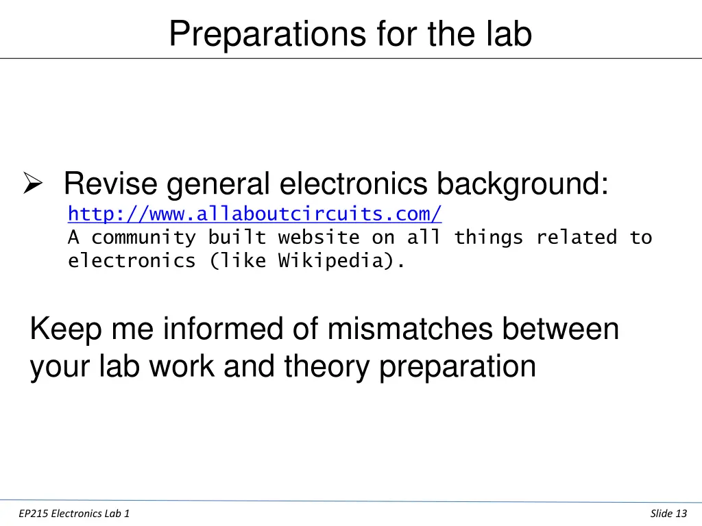 preparations for the lab