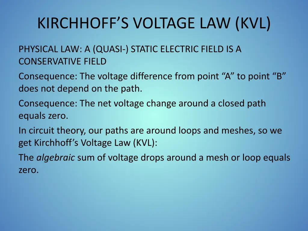 kirchhoff s voltage law kvl