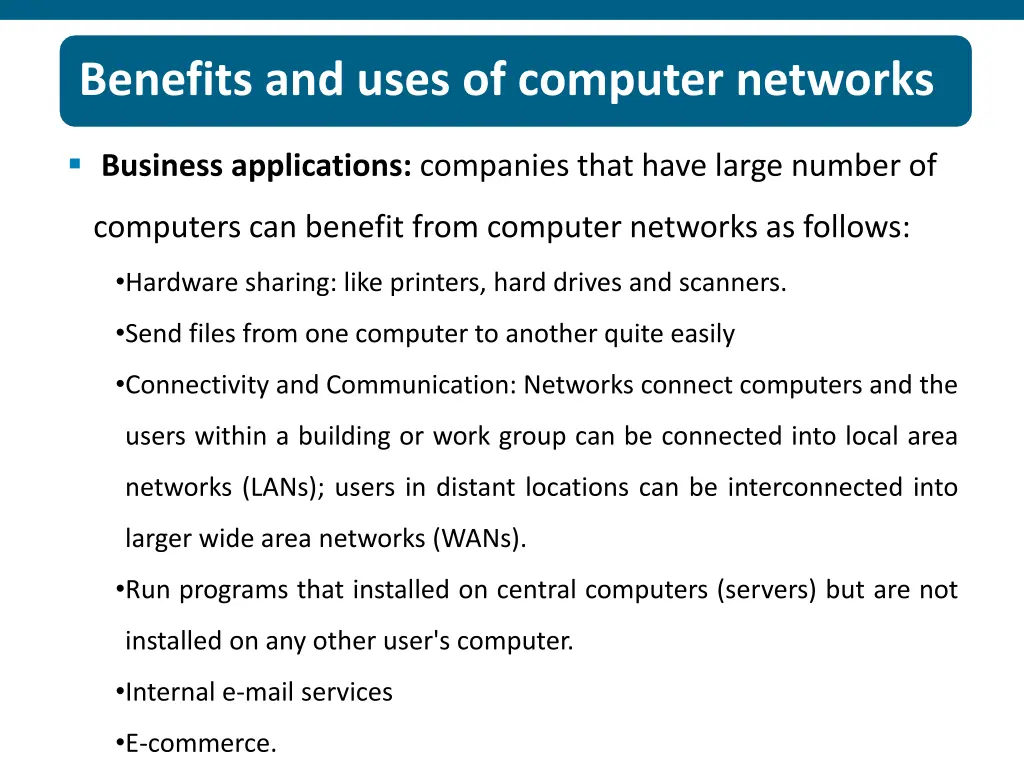 benefits and uses of computer networks