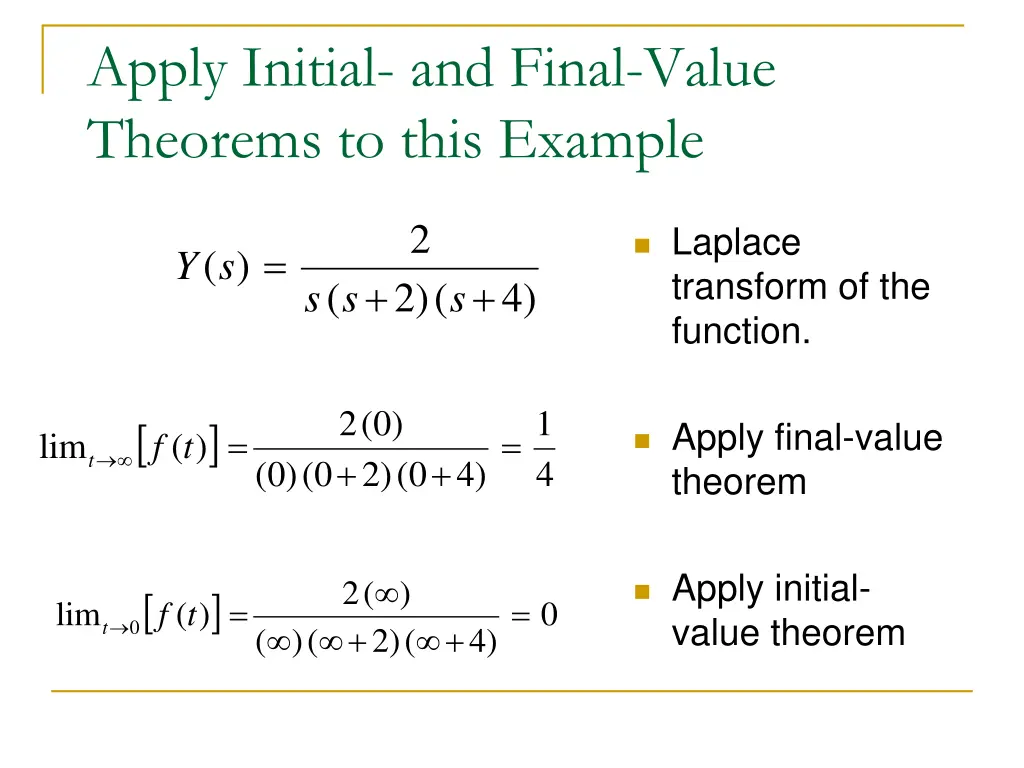 apply initial and final value theorems to this