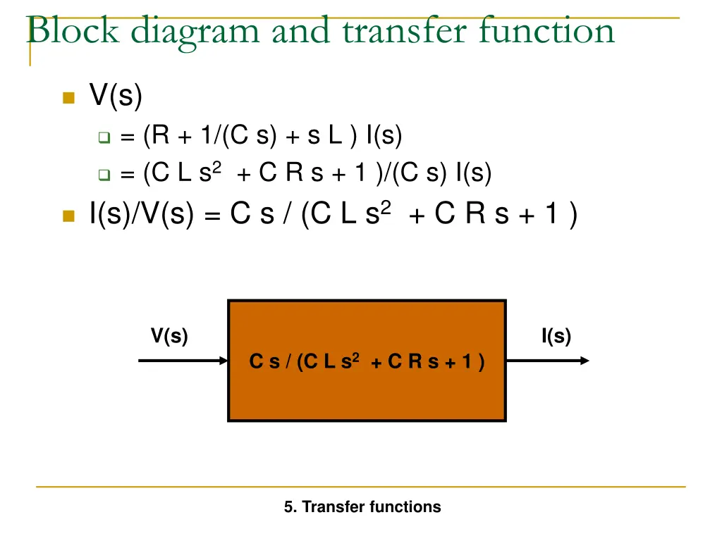 block diagram and transfer function