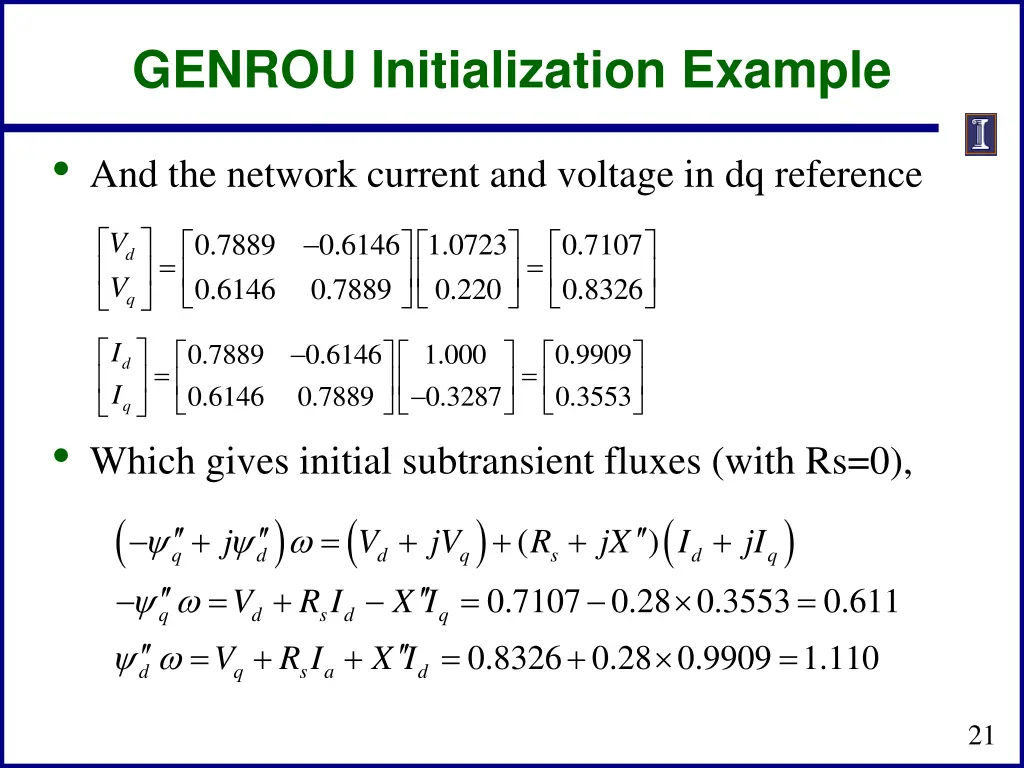 genrou initialization example 1