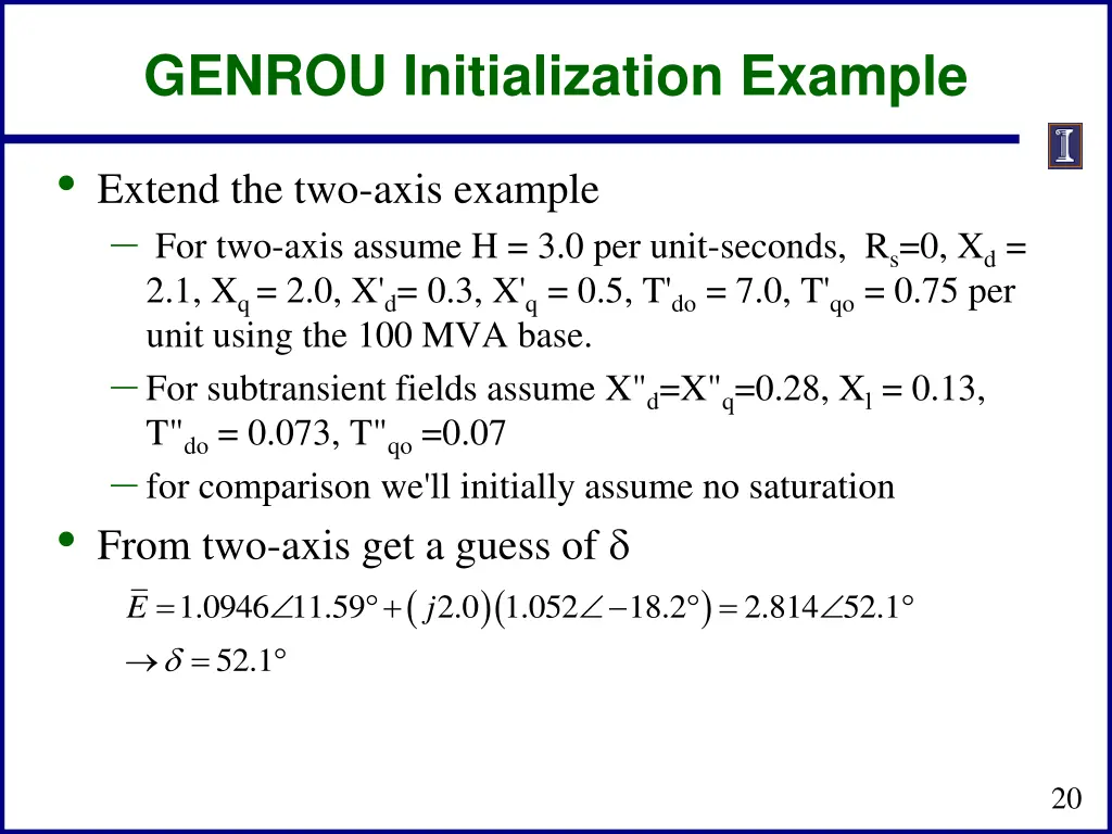 genrou initialization example