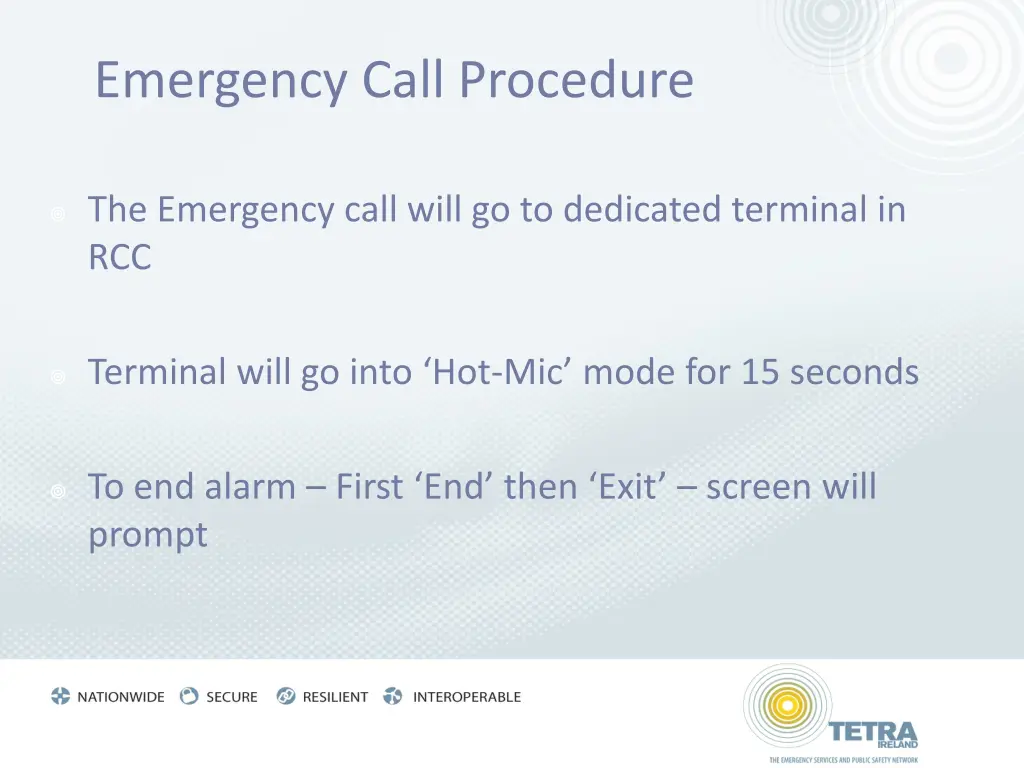 emergency call procedure