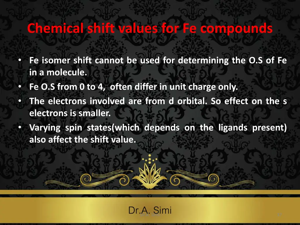 chemical shift values for fe compounds