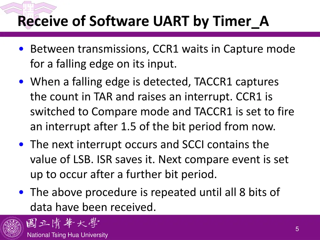 receive of software uart by timer a