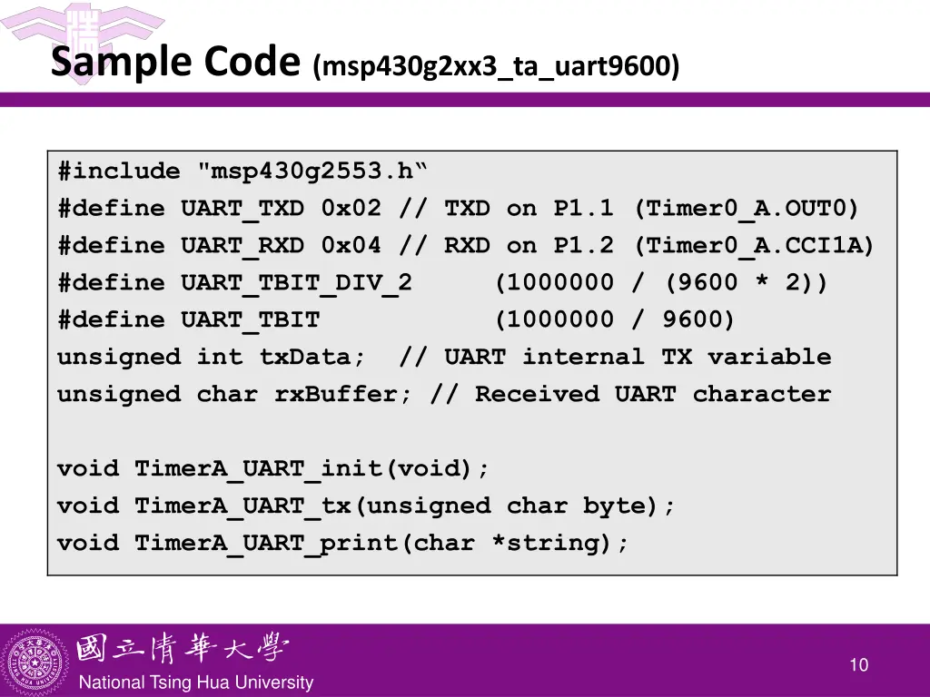 sample code msp430g2xx3 ta uart9600 1