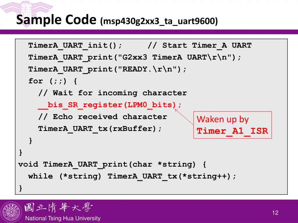 sample code msp430g2xx3 ta uart9600 3