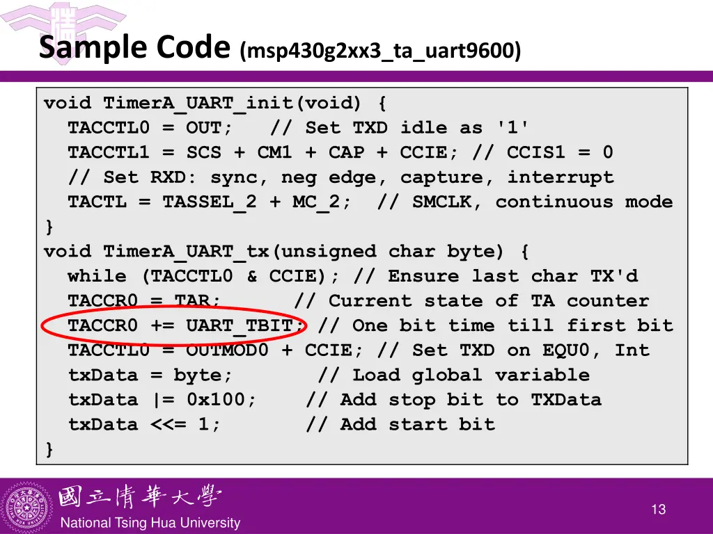 sample code msp430g2xx3 ta uart9600 4