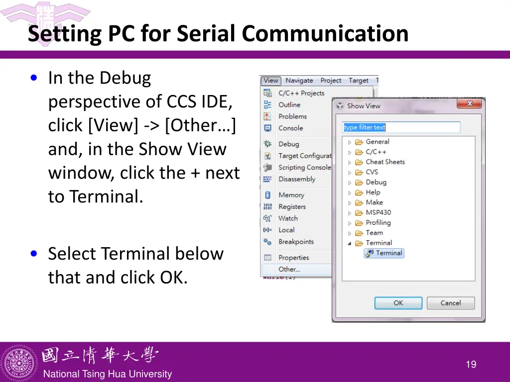setting pc for serial communication