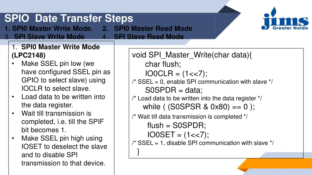 spio date transfer steps 1 spi0 master write mode