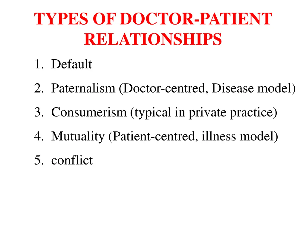 types of doctor patient relationships