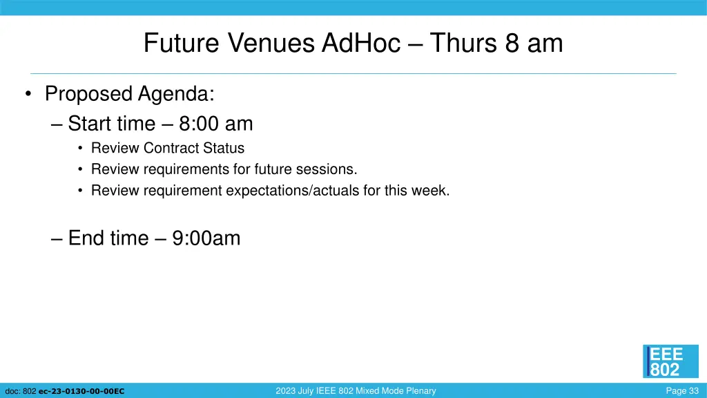 future venues adhoc thurs 8 am