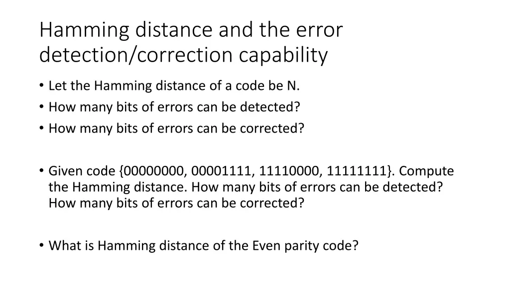 hamming distance and the error detection