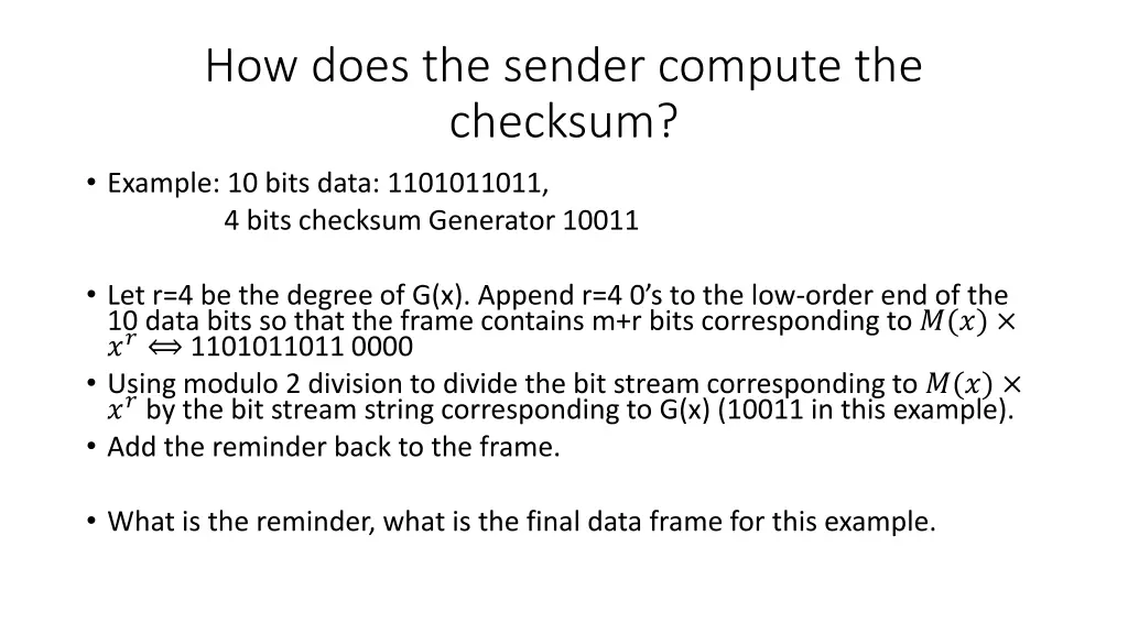how does the sender compute the checksum example