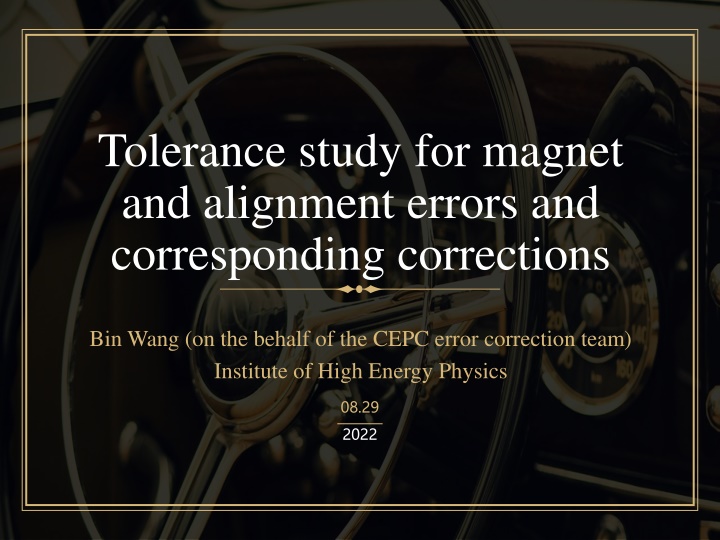 tolerance study for magnet and alignment errors