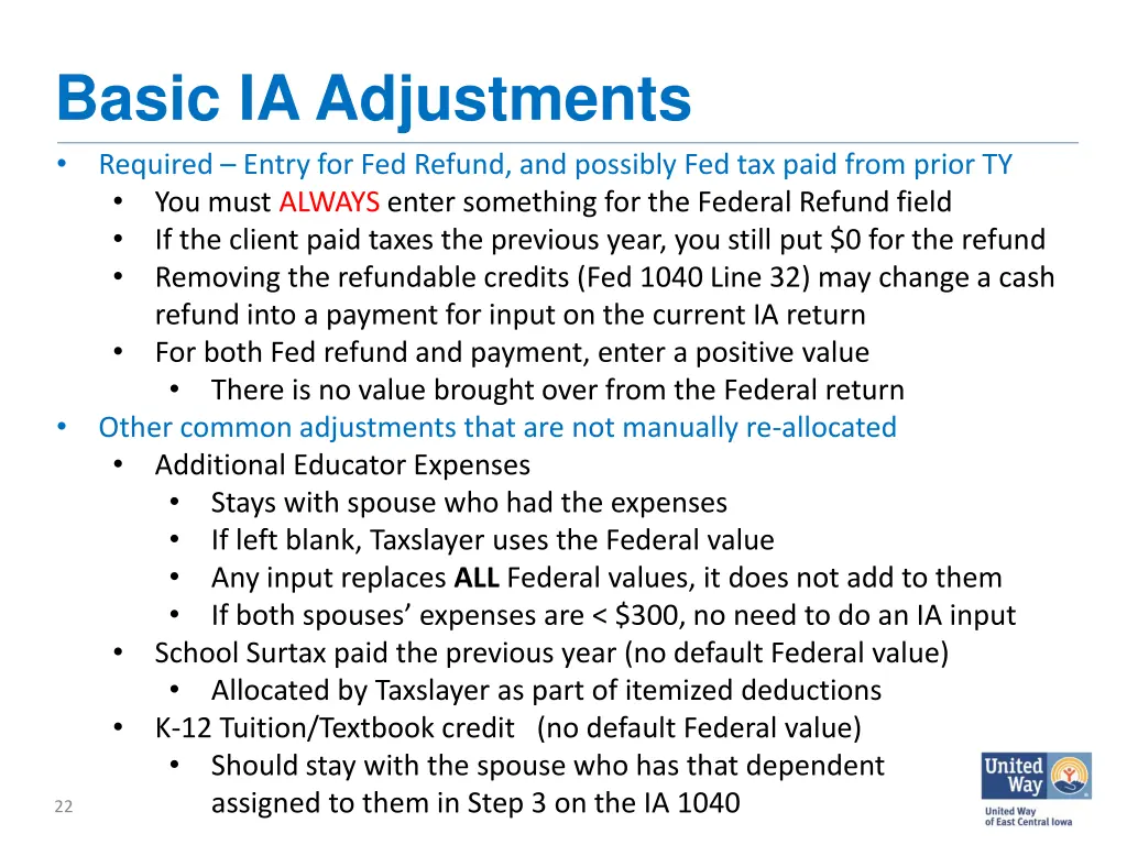basic ia adjustments required entry