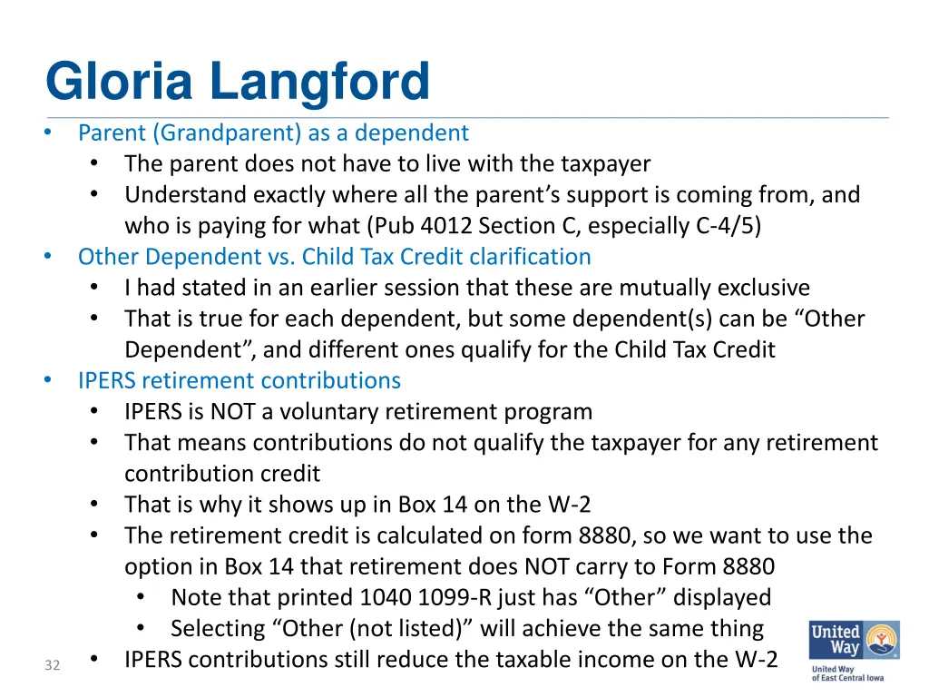 gloria langford parent grandparent as a dependent