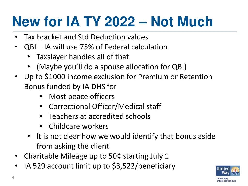new for ia ty 2022 not much tax bracket