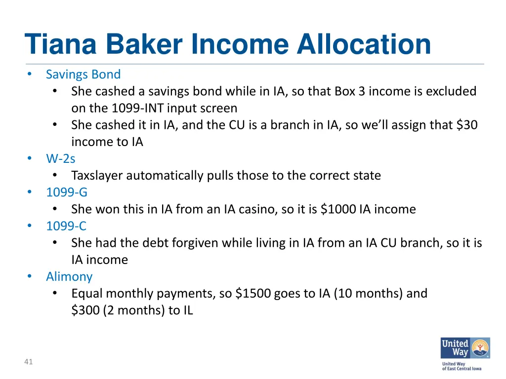 tiana baker income allocation savings bond