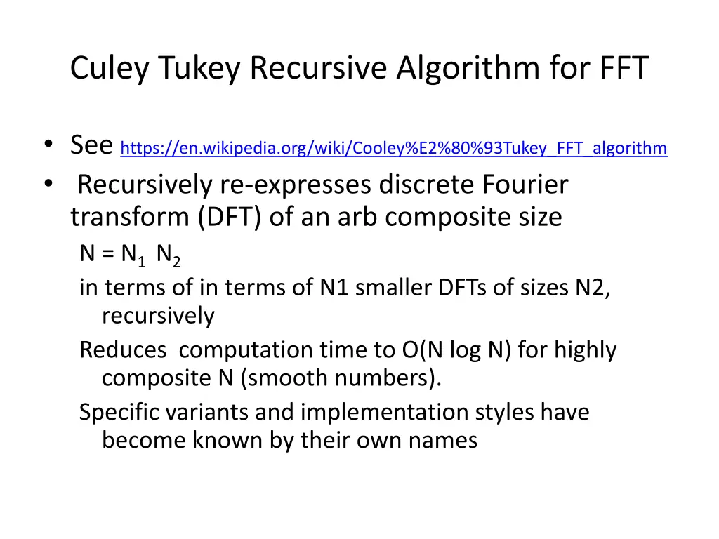 culey tukey recursive algorithm for fft