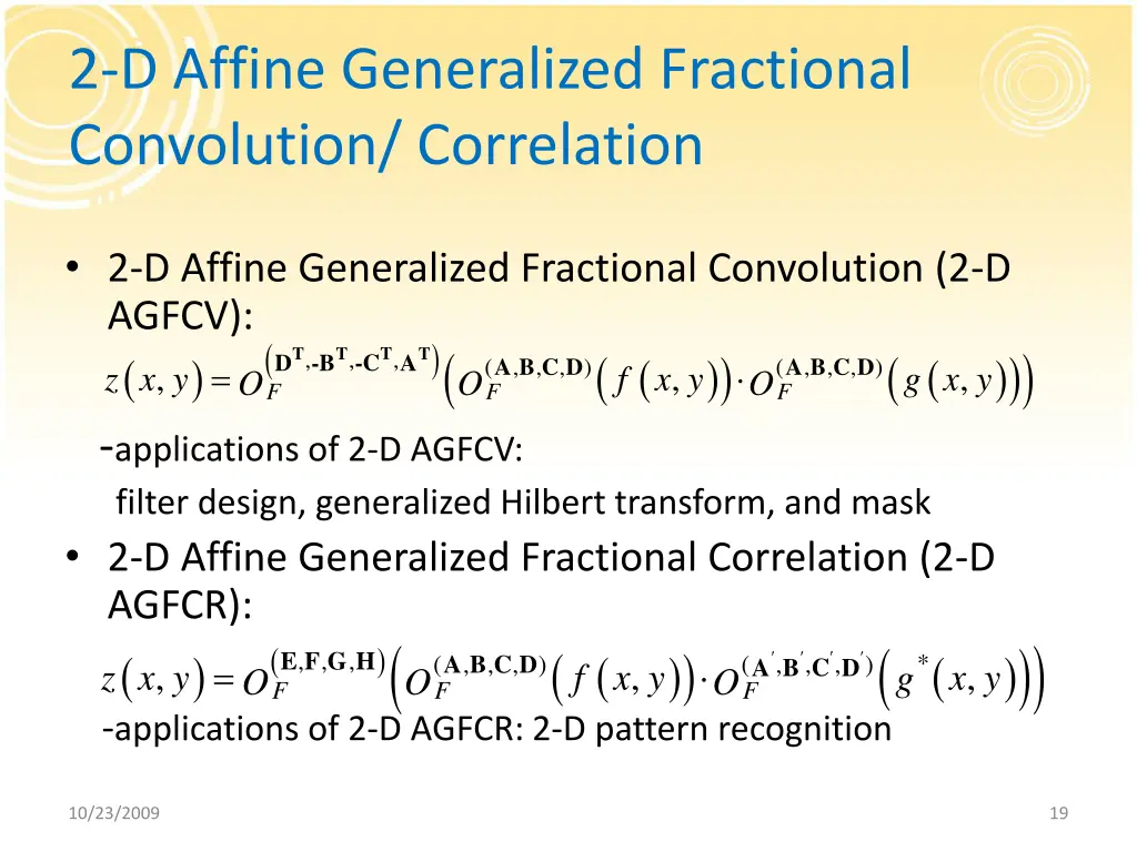 2 d affine generalized fractional convolution