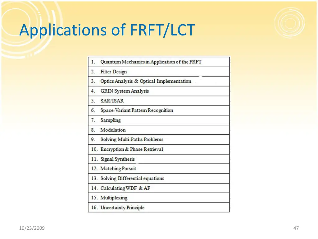 applications of frft lct
