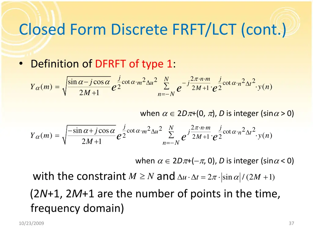 closed form discrete frft lct cont