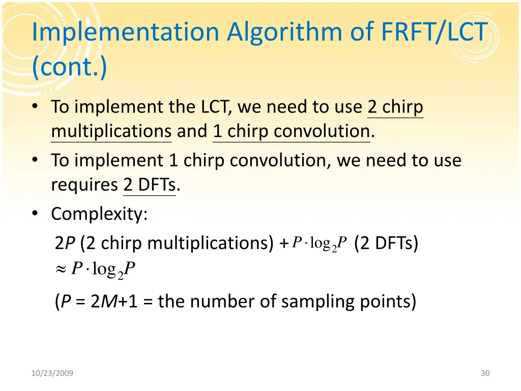 implementation algorithm of frft lct cont 1