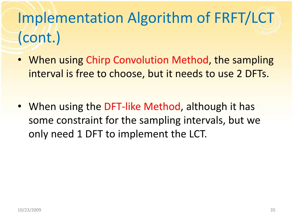 implementation algorithm of frft lct cont 6
