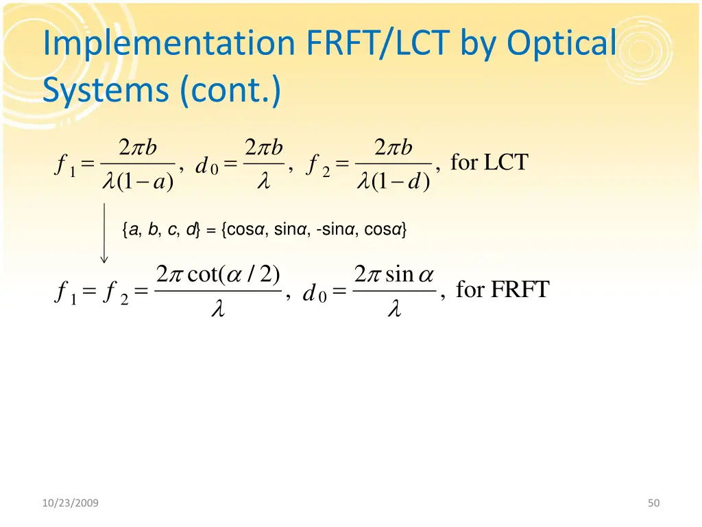 implementation frft lct by optical systems cont