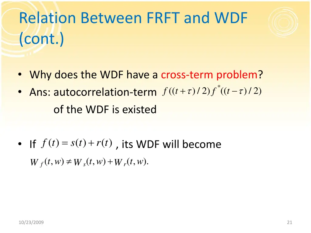 relation between frft and wdf cont