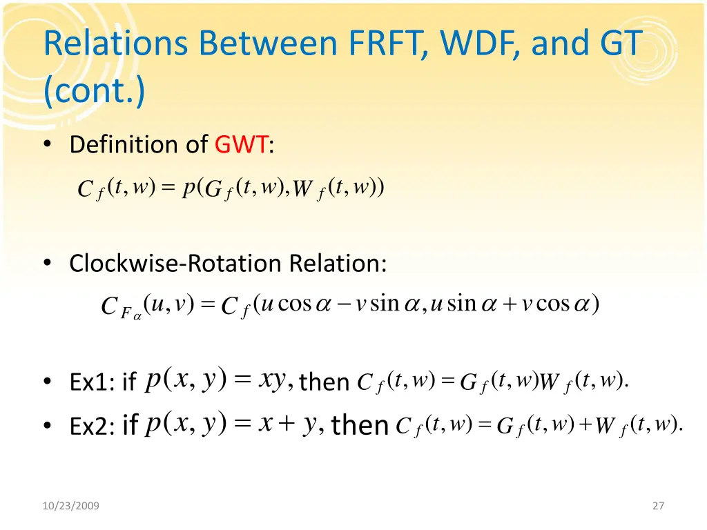 relations between frft wdf and gt cont