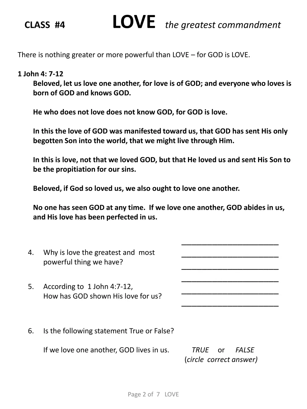 class 4 love the greatest commandment 1