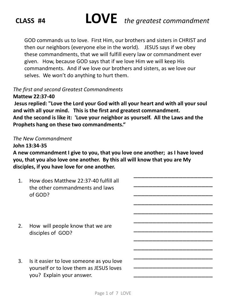 class 4 love the greatest commandment