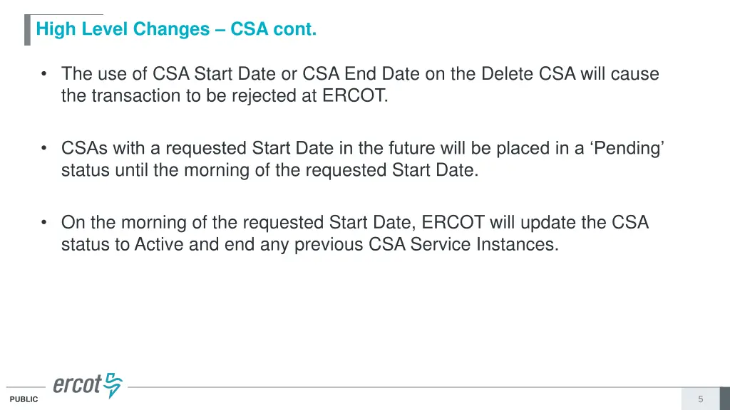 high level changes csa cont