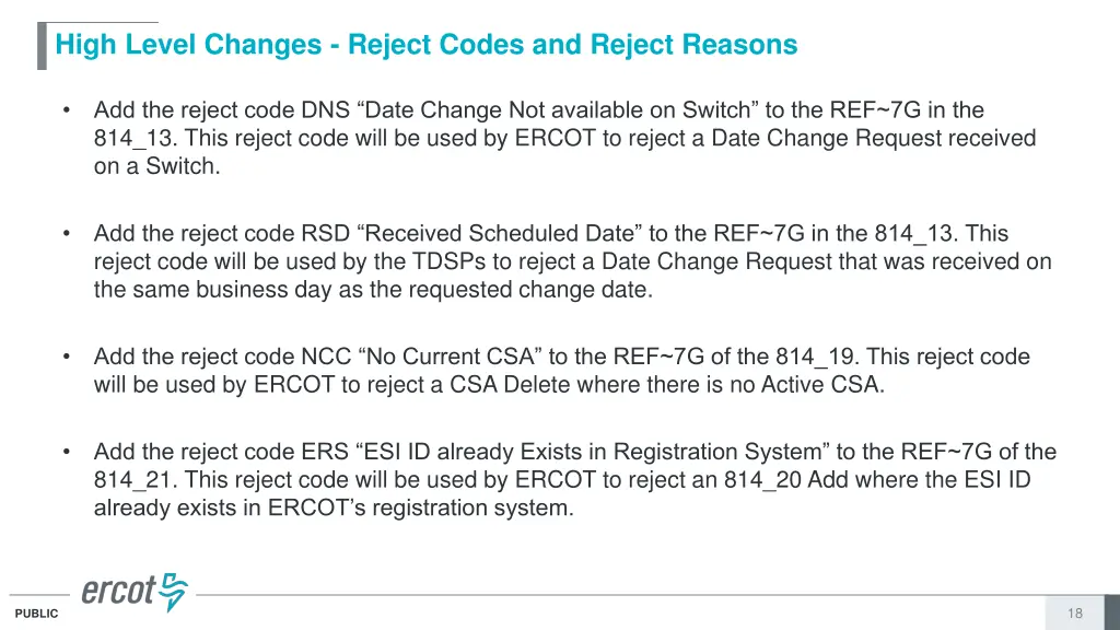 high level changes reject codes and reject reasons 4
