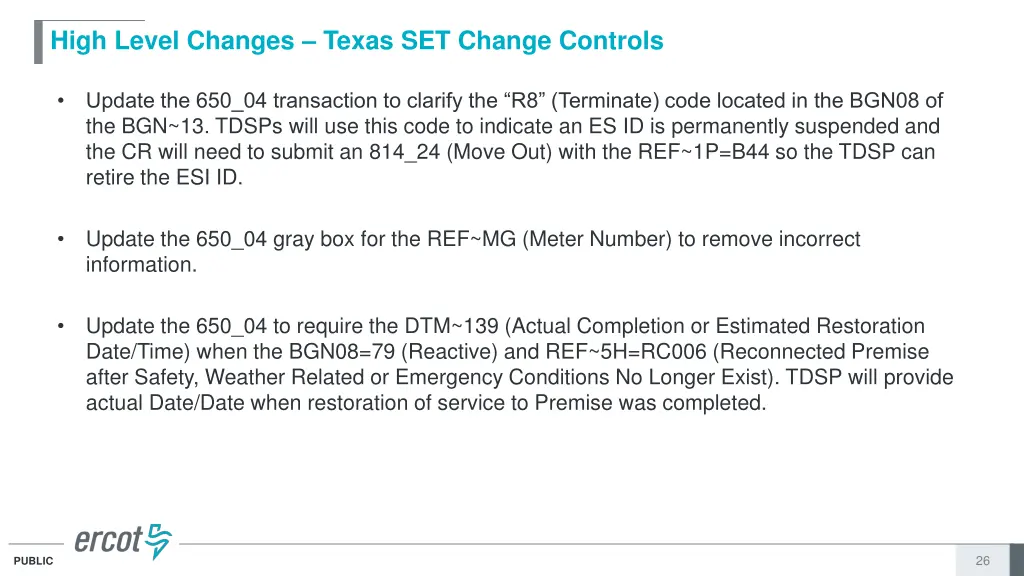 high level changes texas set change controls 3
