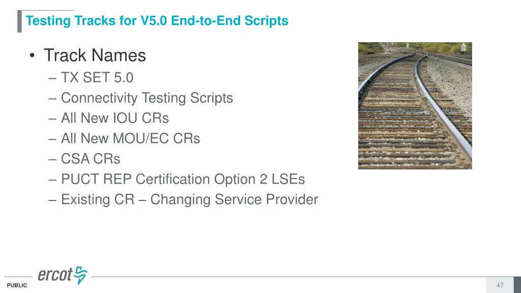 testing tracks for v5 0 end to end scripts
