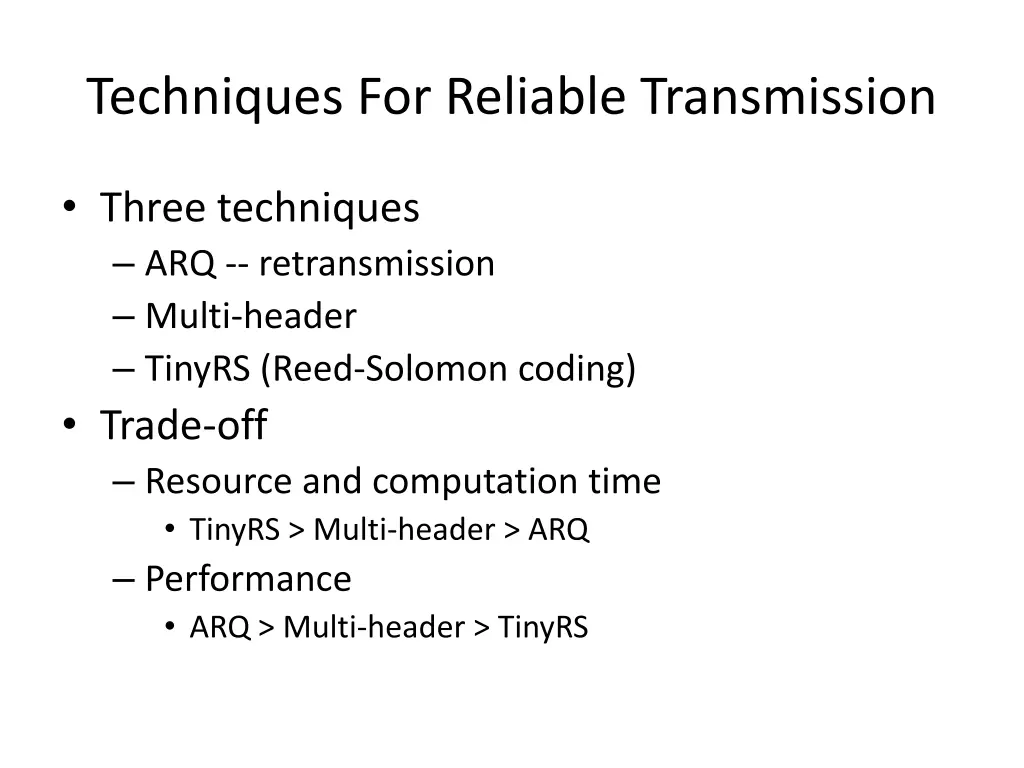 techniques for reliable transmission