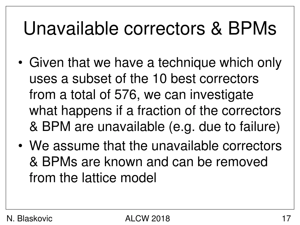 unavailable correctors bpms