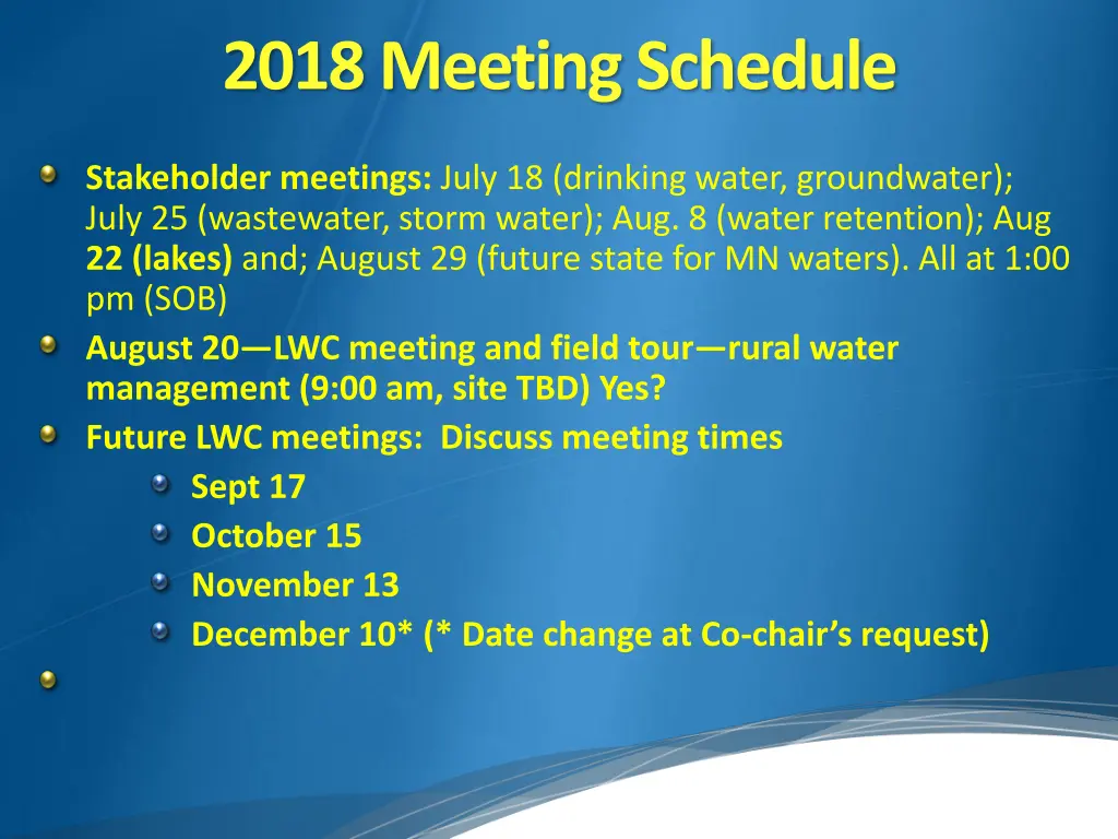 2018 meeting schedule