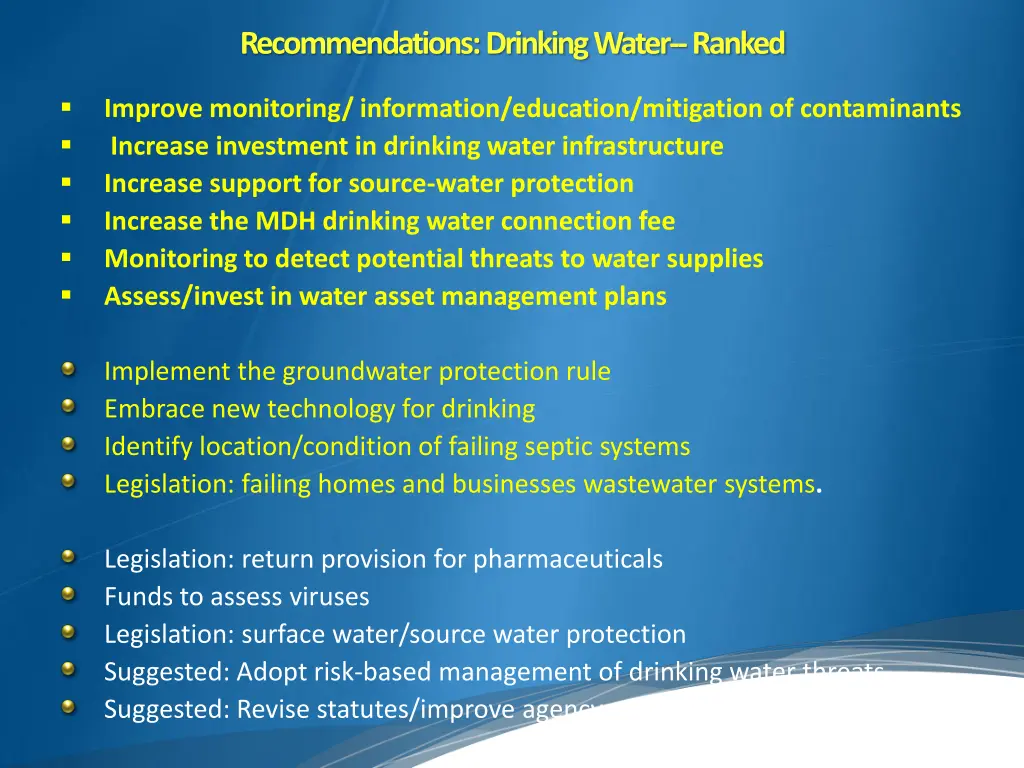 recommendations drinking water ranked