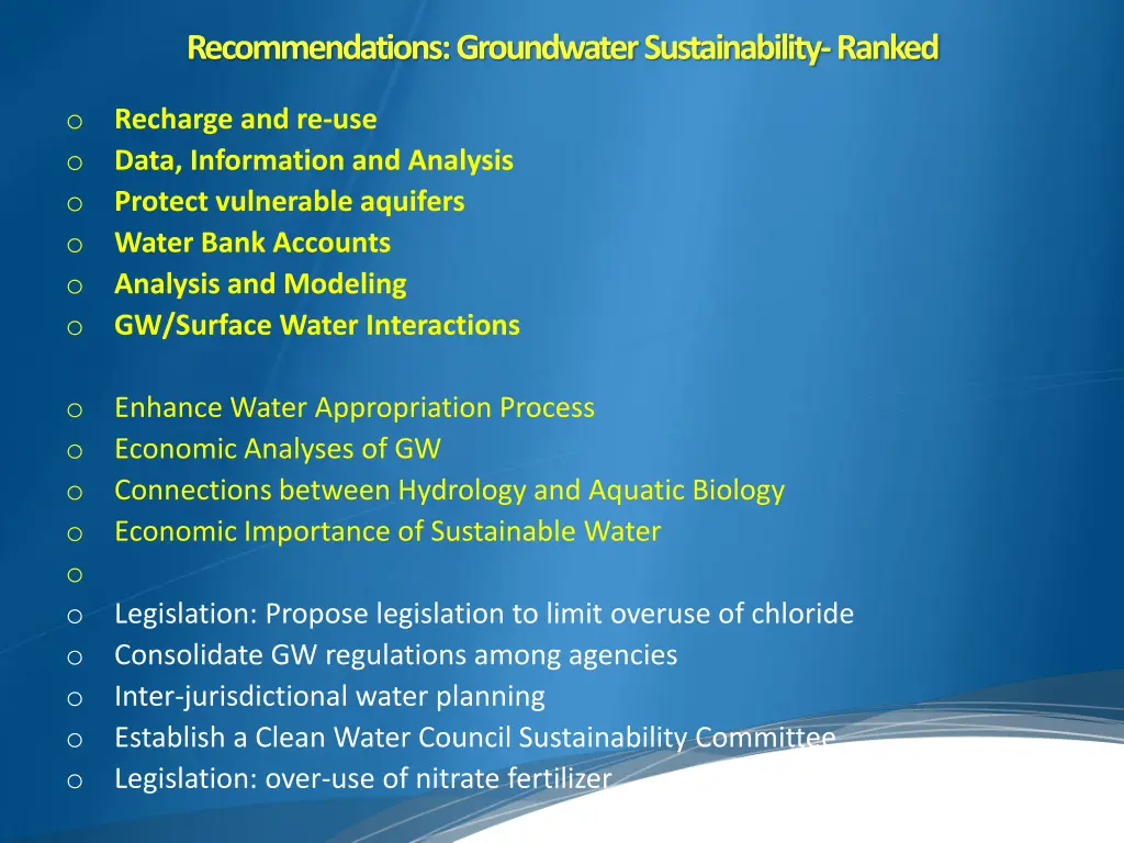 recommendations groundwater sustainability ranked