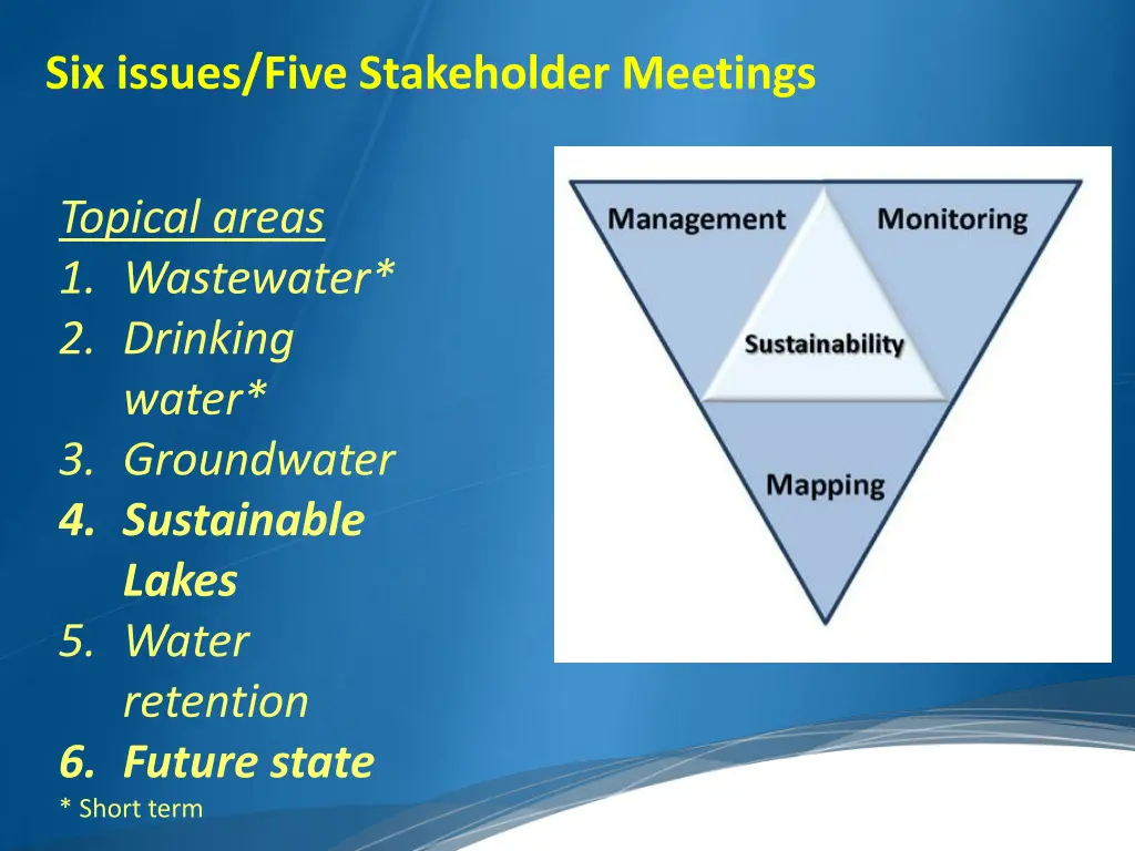 six issues five stakeholder meetings
