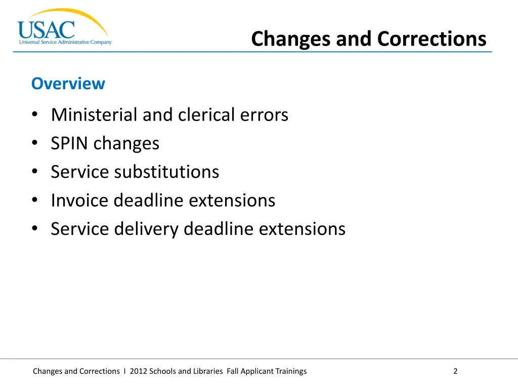 changes and corrections