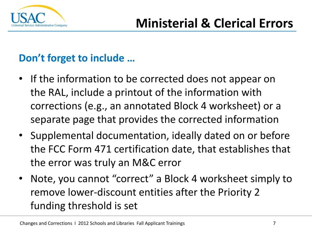ministerial clerical errors