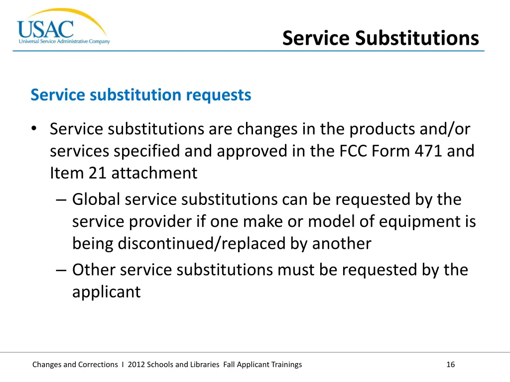 service substitutions