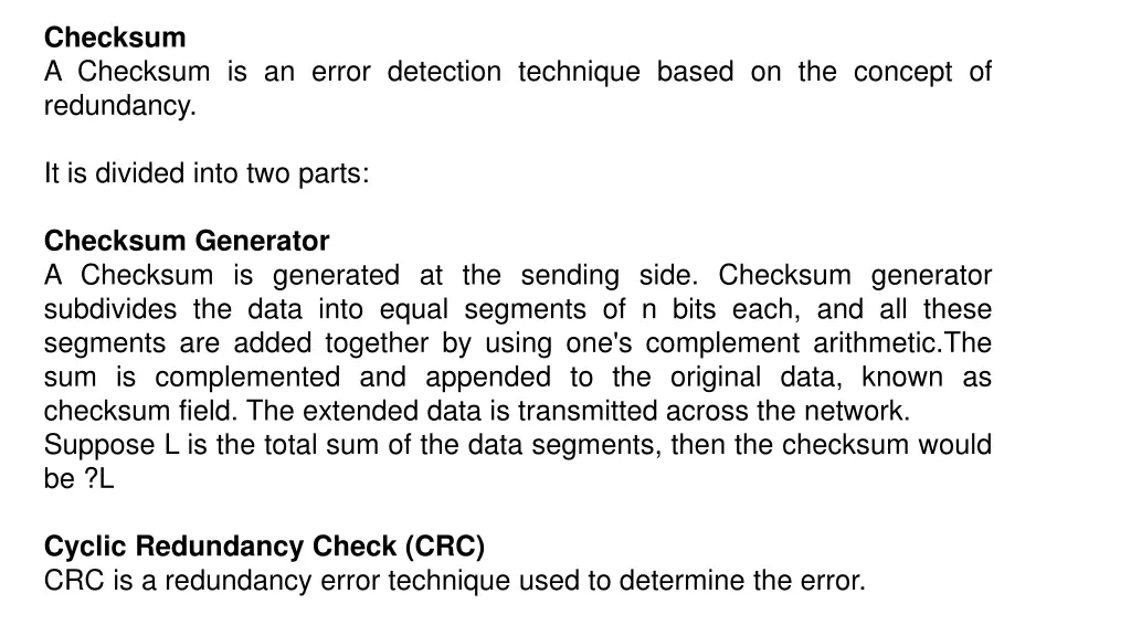 checksum a checksum is an error detection